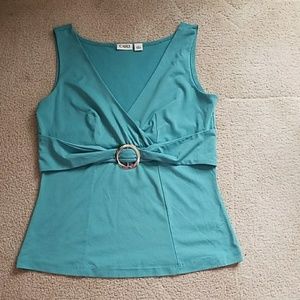 Teal Green Sleeveless Top Low Cut With Silver Buck